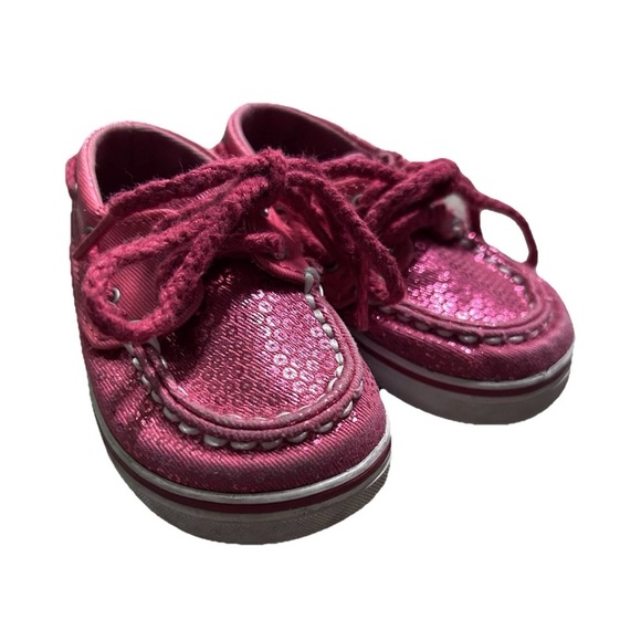 Baby Girl Sperry Hot Pink Sequin Boat Shoes Size 2 - Picture 5 of 5